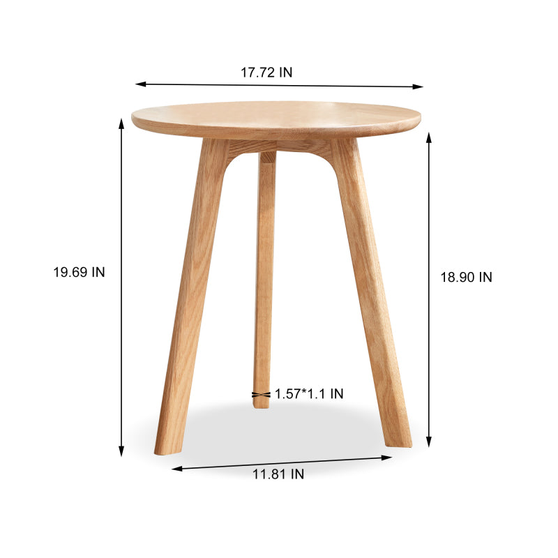 Modern Solid Oak Round End Table for Living Room