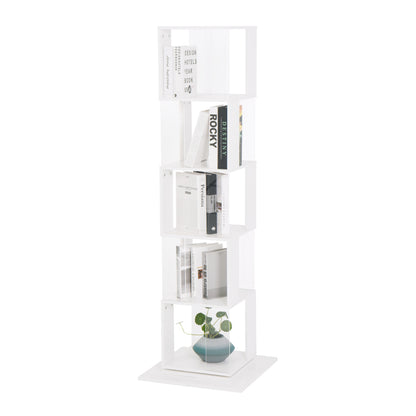 Modern Rotating 5-Tier Bookcase, Living Room, Anti-Tip Base
