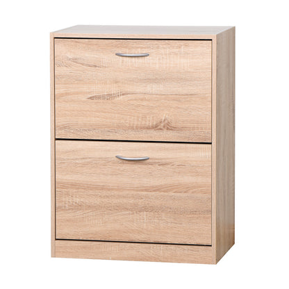 Modern Oak Shoe Cabinet for Entryway with Dual Flip Doors