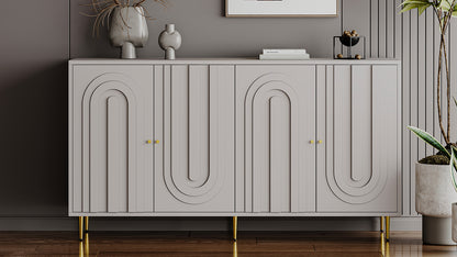 Modern Gray Sideboard for Dining & Entryway, 4-Door Storage