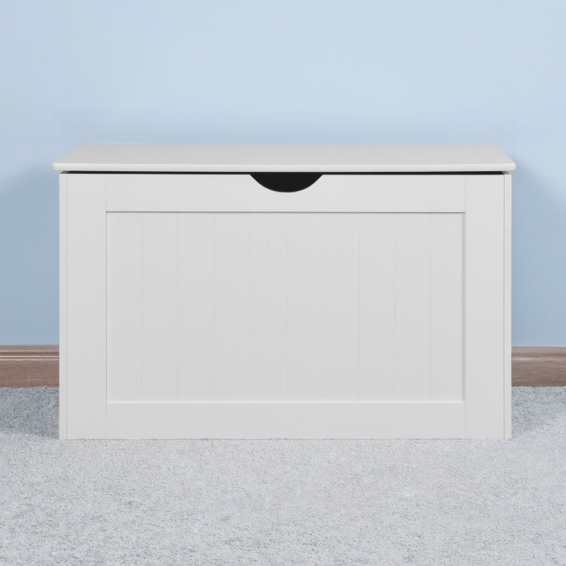 Modern White Lift-Top Toy Box for Entryway, Safety Hinges