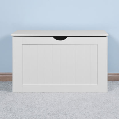 Modern White Lift-Top Toy Box for Entryway, Safety Hinges