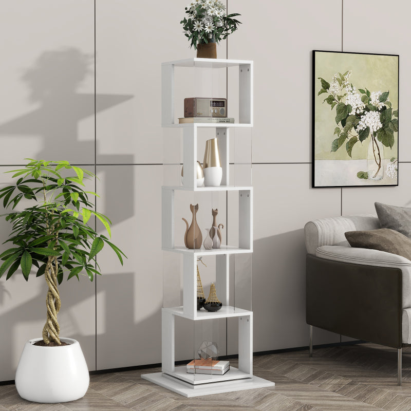 Modern Rotating 5-Tier Bookcase, Living Room, Anti-Tip Base