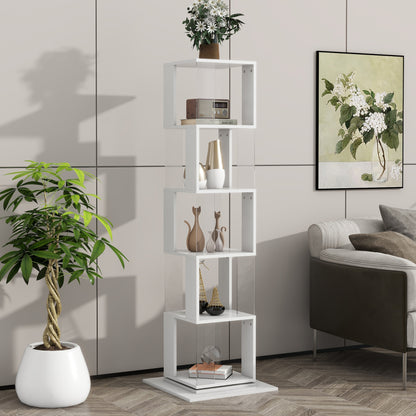 Modern Rotating 5-Tier Bookcase, Living Room, Anti-Tip Base