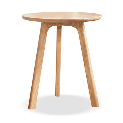 Modern Round End Table for Living Room, Solid Oak