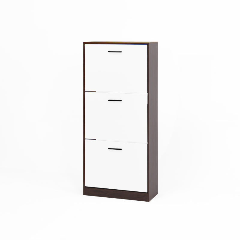 Modern Slim White Shoe Cabinet for Entryway, 3 Flip Drawers