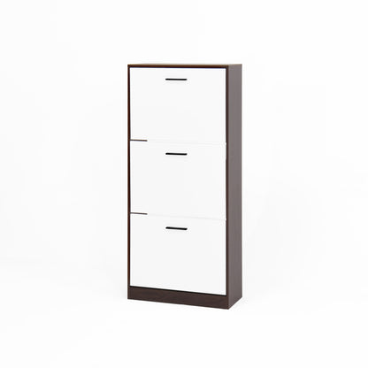 Modern Slim White Shoe Cabinet for Entryway, 3 Flip Drawers