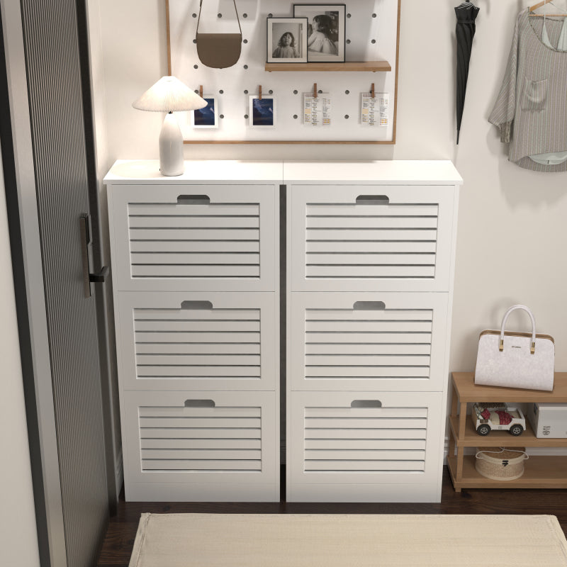 Modern Slim White Shoe Cabinet for Entryway, 3 Flip Doors