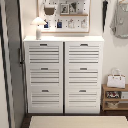 Modern Slim White Shoe Cabinet for Entryway, 3 Flip Doors