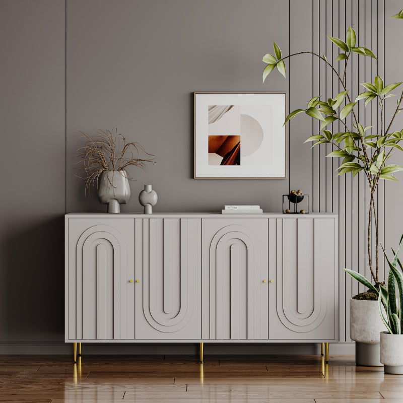 Modern Gray Sideboard for Dining & Entryway, 4-Door Storage