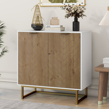 Modern White & Gold Sideboard for Dining, 2-Door Storage