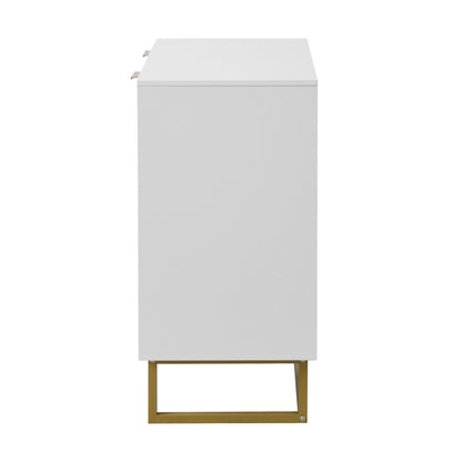 Modern White & Gold Sideboard for Dining, 2-Door Storage