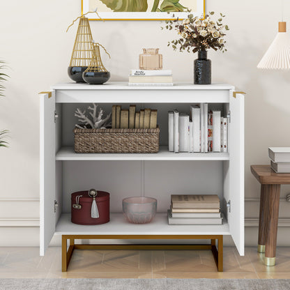 Modern White & Gold Sideboard for Dining, 2-Door Storage