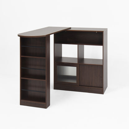 Modern Walnut Bar Cabinet for Dining, Rotating Top