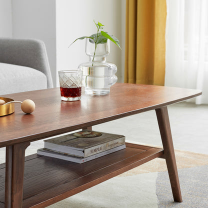 Scandinavian Coffee Table for Living Room, Solid Wood Shelf