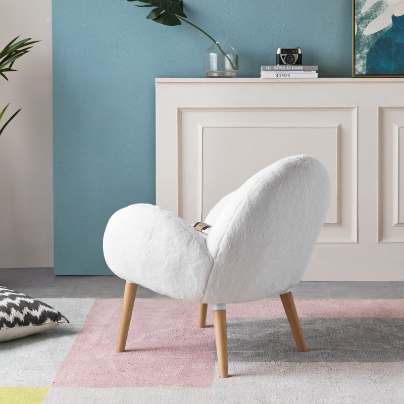 Scandi Accent Chair for Living Room, Solid Beech & Sherpa