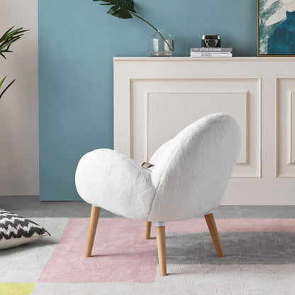 Scandi Accent Chair for Living Room, Solid Beech & Sherpa