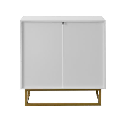 Modern White & Gold Sideboard for Dining, 2-Door Storage