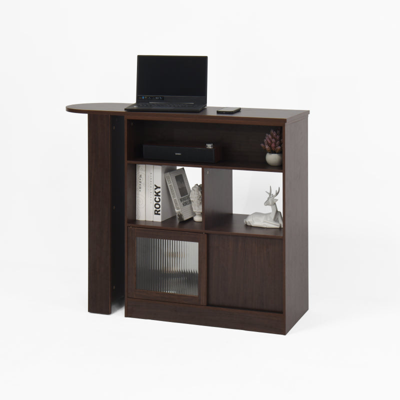 Modern Walnut Bar Cabinet for Dining, Rotating Top