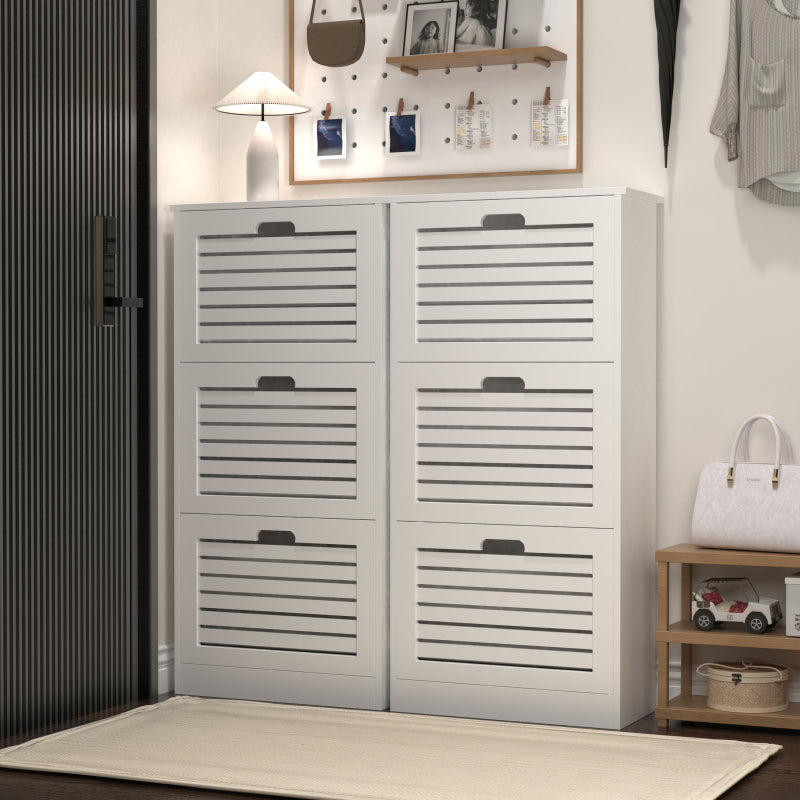 Modern Slim White Shoe Cabinet for Entryway, 3 Flip Doors
