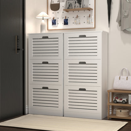Modern Slim White Shoe Cabinet for Entryway, 3 Flip Doors
