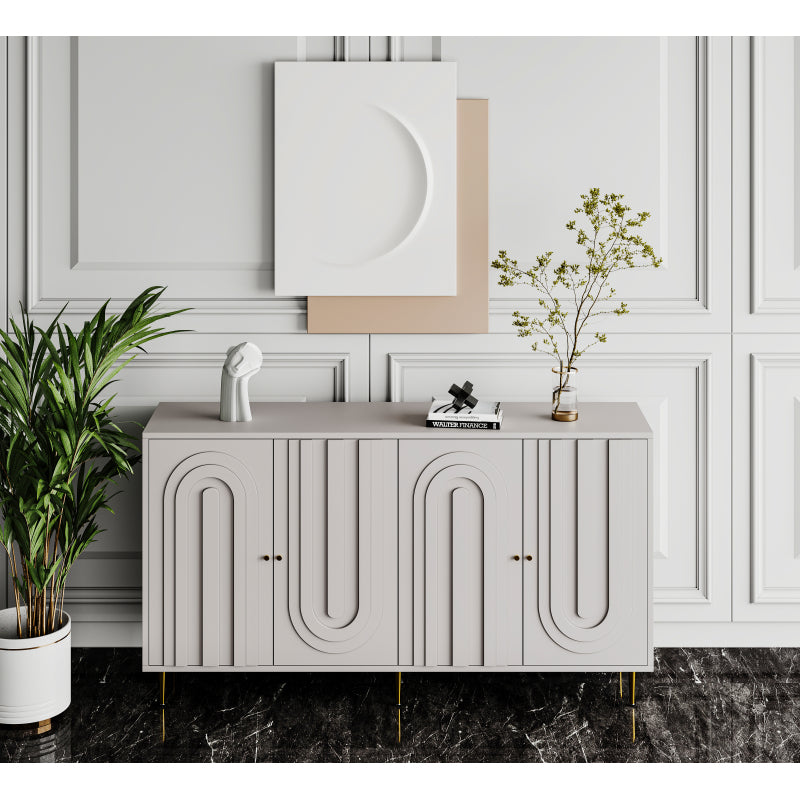 Modern Gray Sideboard for Dining & Entryway, 4-Door Storage