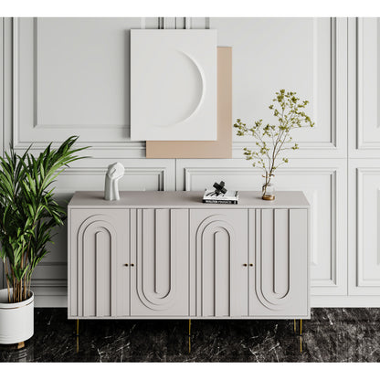 Modern Gray Sideboard for Dining & Entryway, 4-Door Storage