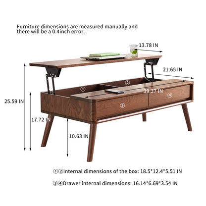 Modern Coffee Table for Living Room, Solid Oak Top