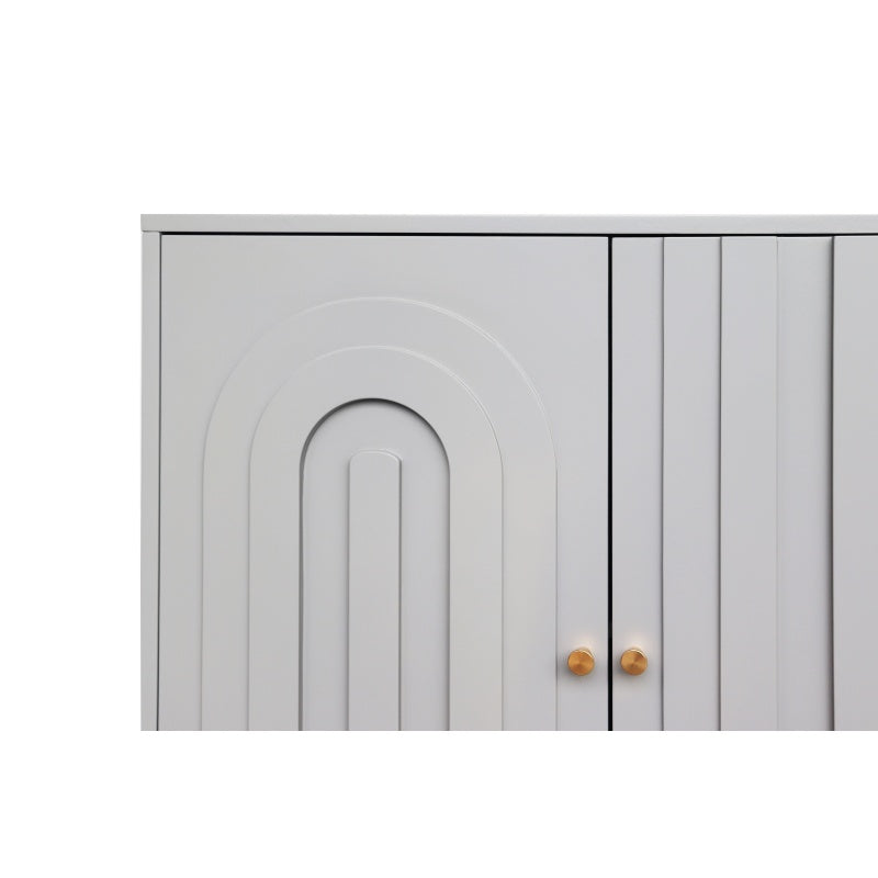 Modern Gray Sideboard for Dining & Entryway, 4-Door Storage