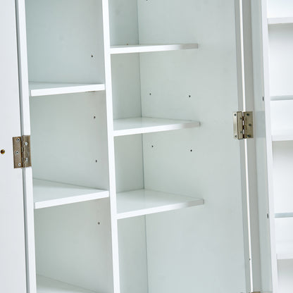 Modern White Pantry Cabinet for Kitchen, Adjustable Shelves