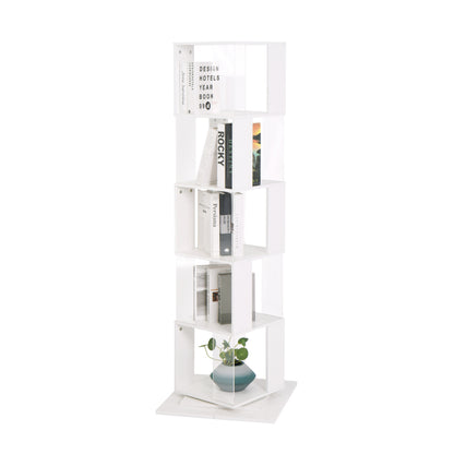 Modern Rotating 5-Tier Bookcase, Living Room, Anti-Tip Base