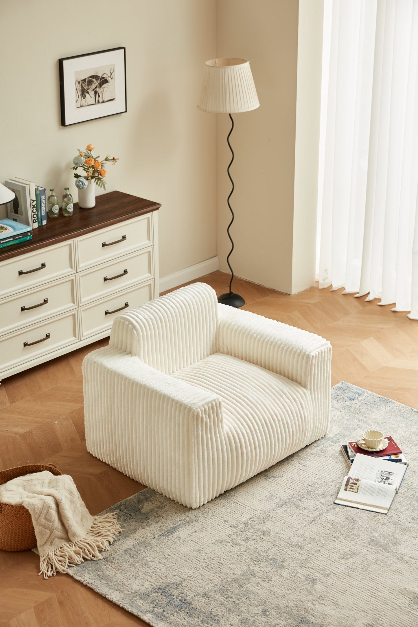 MAXYOYO Plush Bean Bag Sofa for Living Room, Arms & Pillows