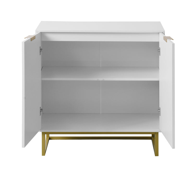 Modern White & Gold Sideboard for Dining, 2-Door Storage