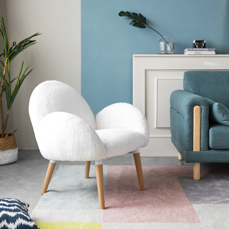 Scandi Accent Chair for Living Room, Solid Beech & Sherpa