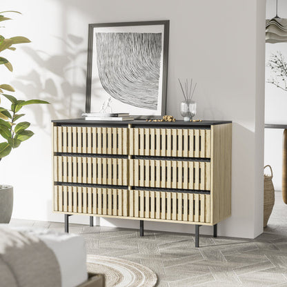 Modern Fluted 6-Drawer Bedroom Dresser, Two-Tone Design