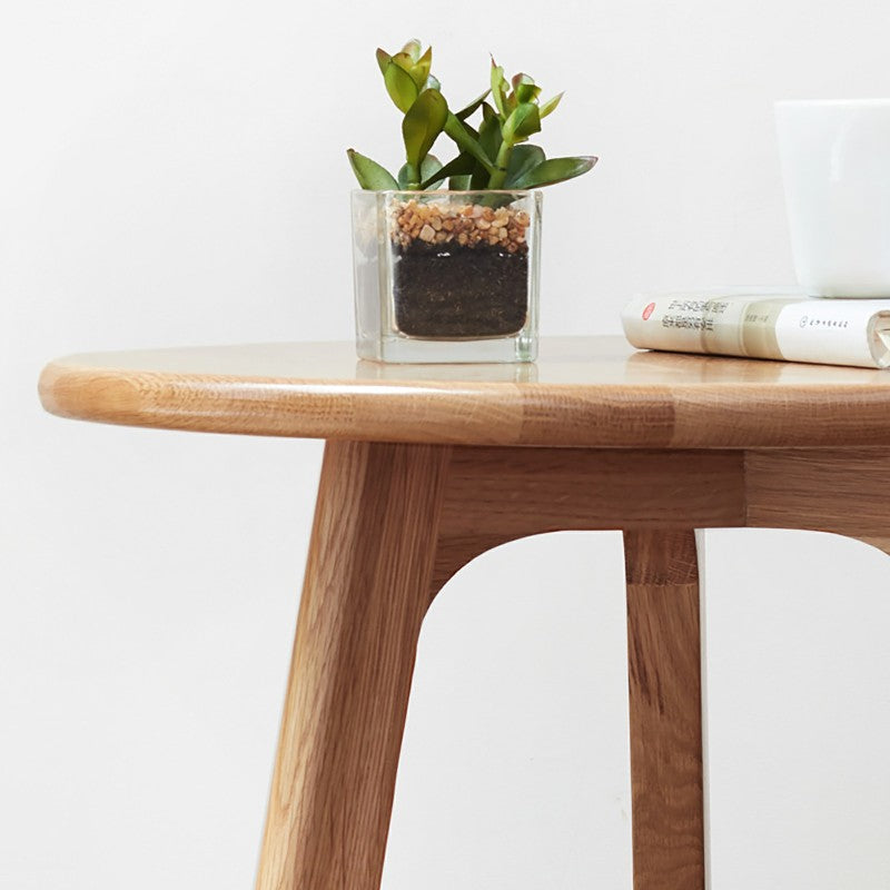 Modern Solid Oak Round End Table for Living Room