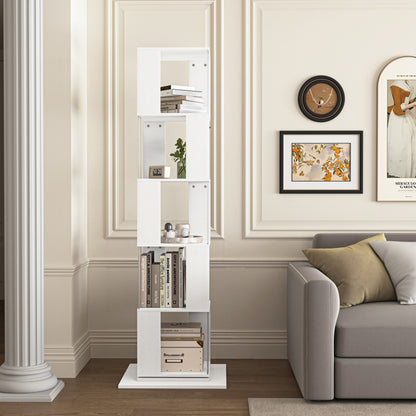 Modern Rotating 5-Tier Bookcase, Living Room, Anti-Tip Base