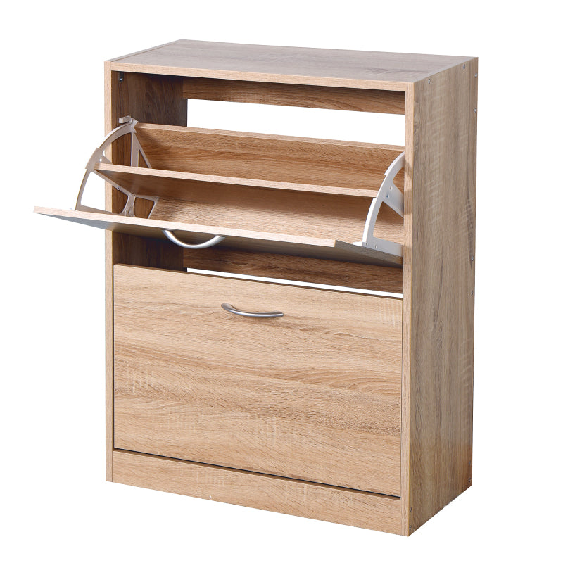 Modern Oak Shoe Cabinet for Entryway with Dual Flip Doors