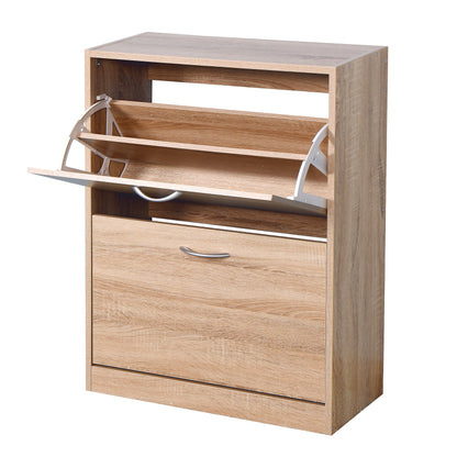 Modern Oak Shoe Cabinet for Entryway with Dual Flip Doors