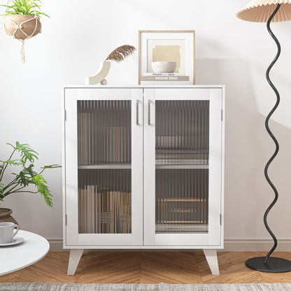 Modern Glass-Door Living Room Cabinet with Adjustable Shelf