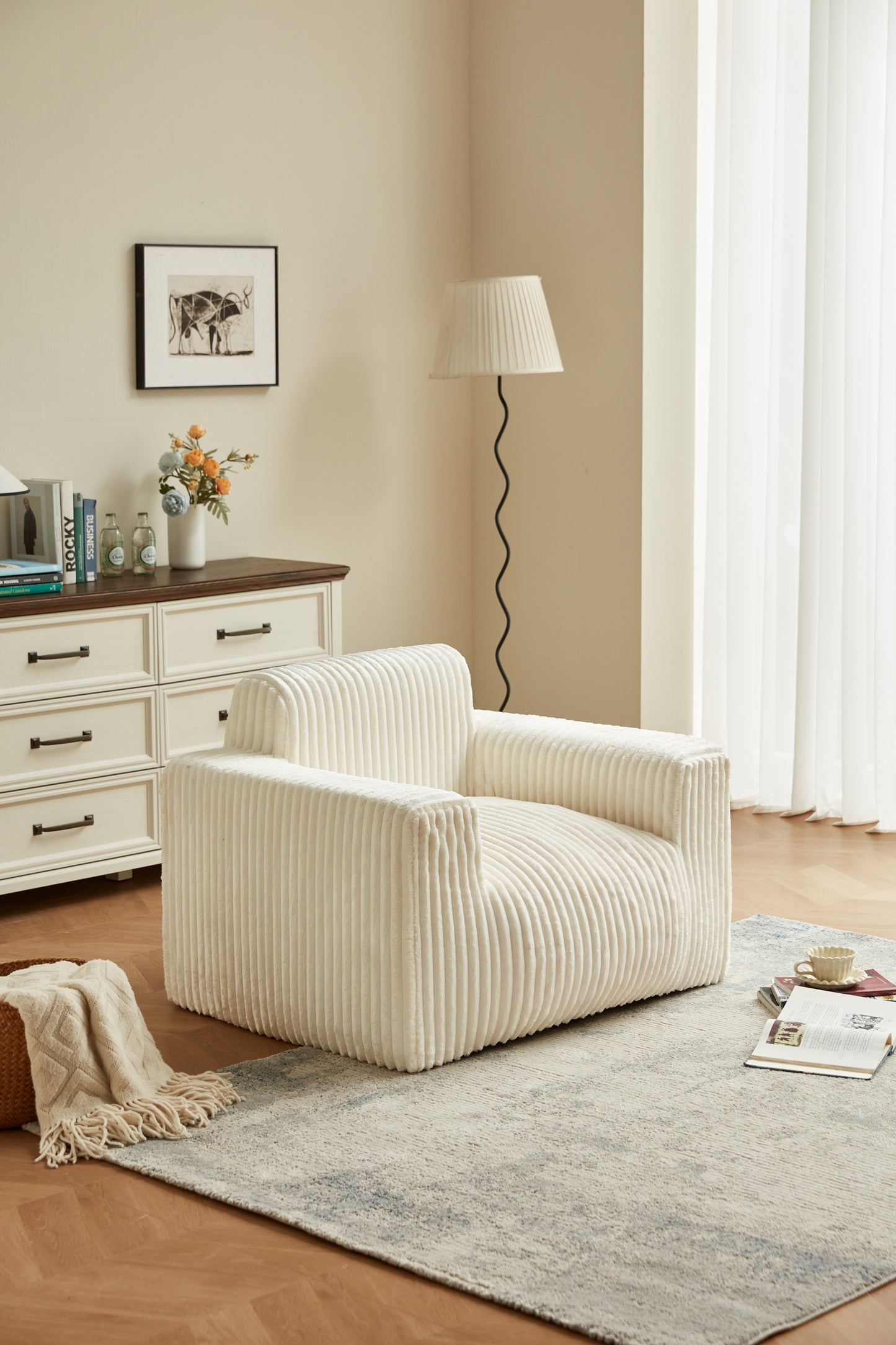 MAXYOYO Plush Bean Bag Sofa for Living Room, Arms & Pillows