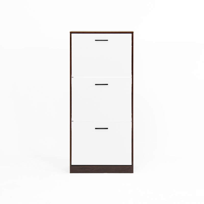 Modern Slim White Shoe Cabinet for Entryway, 3 Flip Drawers