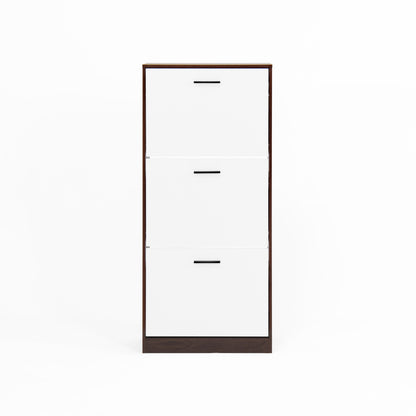 Modern Slim White Shoe Cabinet for Entryway, 3 Flip Drawers