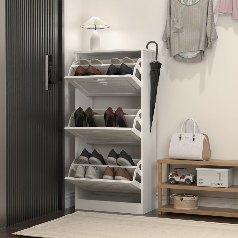 Modern Slim White Shoe Cabinet for Entryway, 3 Flip Doors