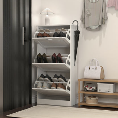 Modern Slim White Shoe Cabinet for Entryway, 3 Flip Doors