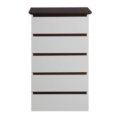 Modern 5-Drawer Bedroom Dresser, Two-Tone White & Walnut