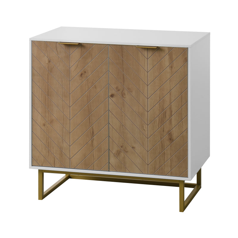 Modern White & Gold Sideboard for Dining, 2-Door Storage