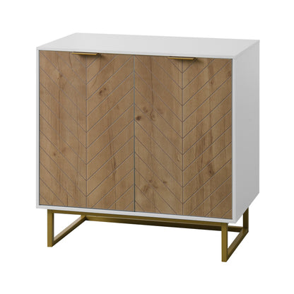 Modern White & Gold Sideboard for Dining, 2-Door Storage
