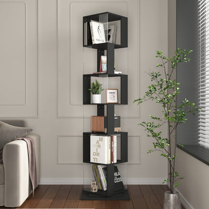 Modern Rotating 5-Tier Bookcase, Living Room, Anti-Tip Base