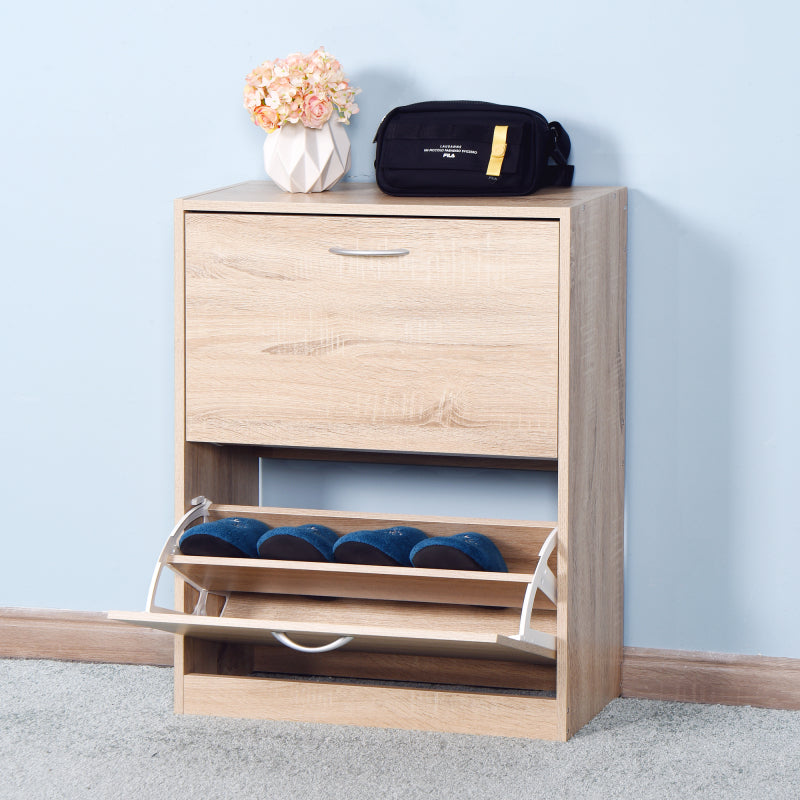 Modern Oak Shoe Cabinet for Entryway with Dual Flip Doors